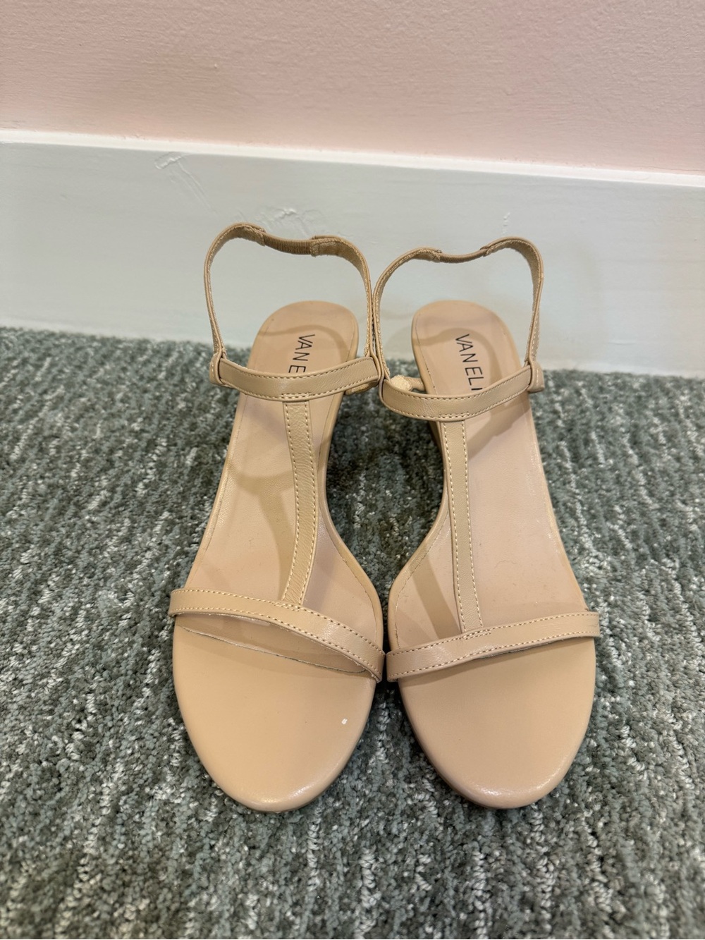 Vaneli Beige Leather Dress Sandals Size 8